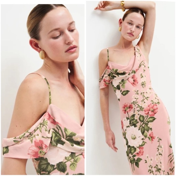 Reformation Raya OTS Midi Dress in Rose Garden 0 NWT - Picture 4 of 14